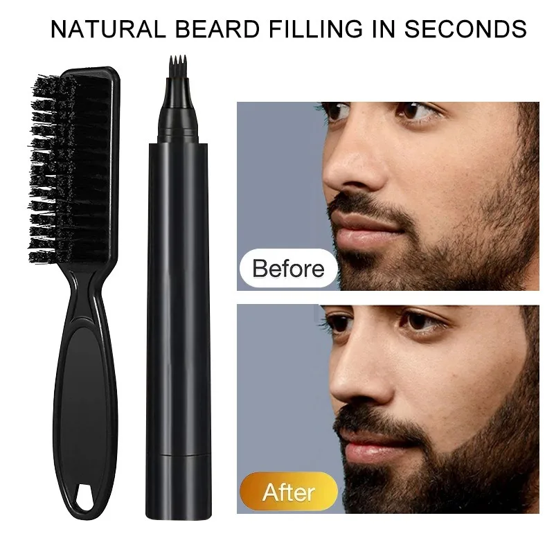 Black Beard Filling Pen Set Dual-ended Sketch Applicator Sweatproof Waterproof Facial Hair Modifying Tool Daily Whisker Retouch
