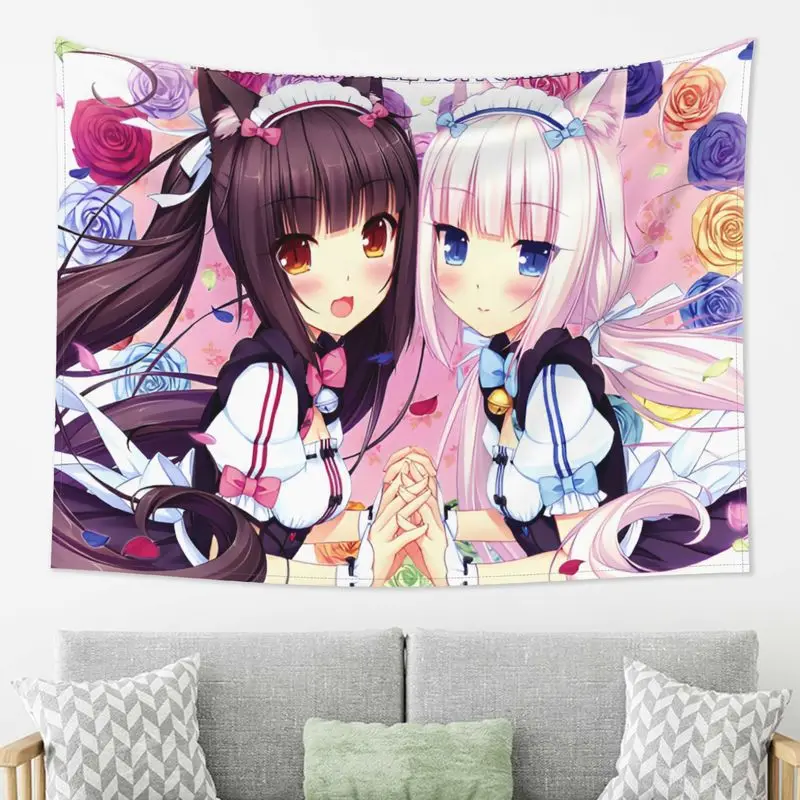VIKAMA Chocolate Vanilla Cat's Paradise Rose Anime Tapestry Background Cloth anime Wall Decoration Room Decoration