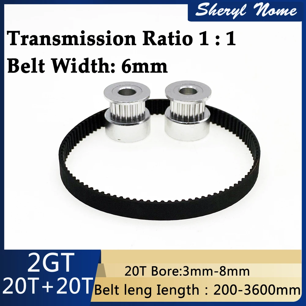 

2GT Timing Belt Pulley Set 20Teeth Tensioning Wheel Bore3~8mm Belt Width 6mm Reduction 1:1 GT2 Synchronous Pulley Belt Kit