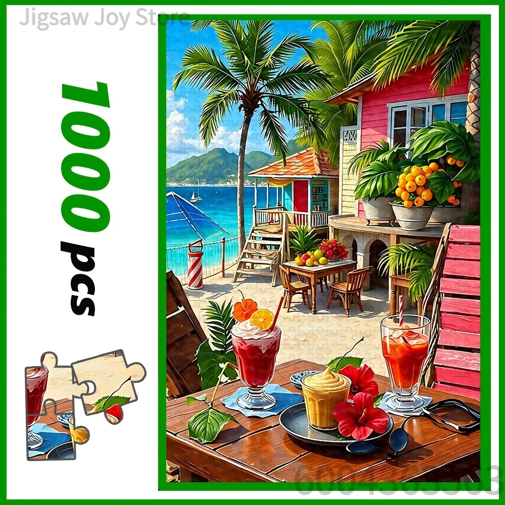 500-2000Pcs Tropical Seaside Cottage, Happy Cartoon Cows, Rainbow Farm Kids Puppies, Funny Old Lady on Porch Puzzle Wall Decor