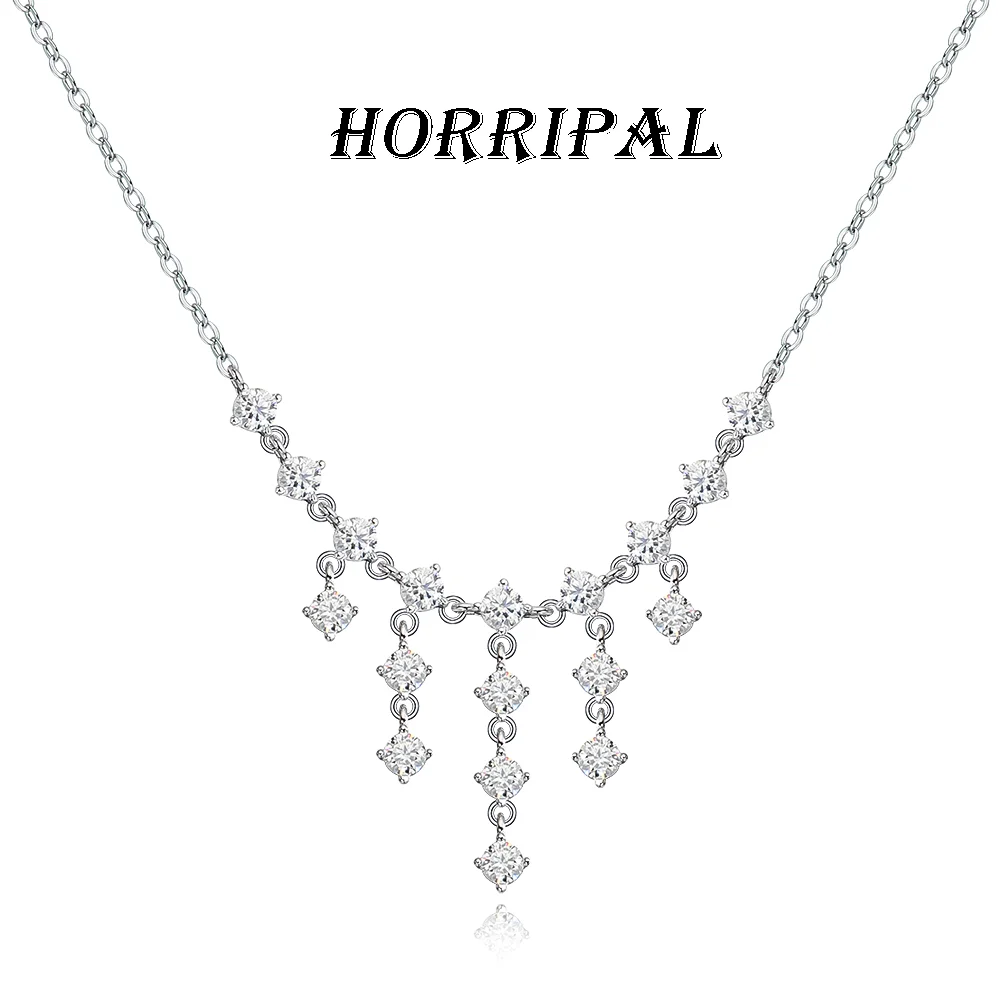 

HORRIPAL D VVS1 Round Brilliant Cut Moissanite Necklaces for Women GRA Certified 925 Sterling Silver Party Shiny Luxury Jewelry
