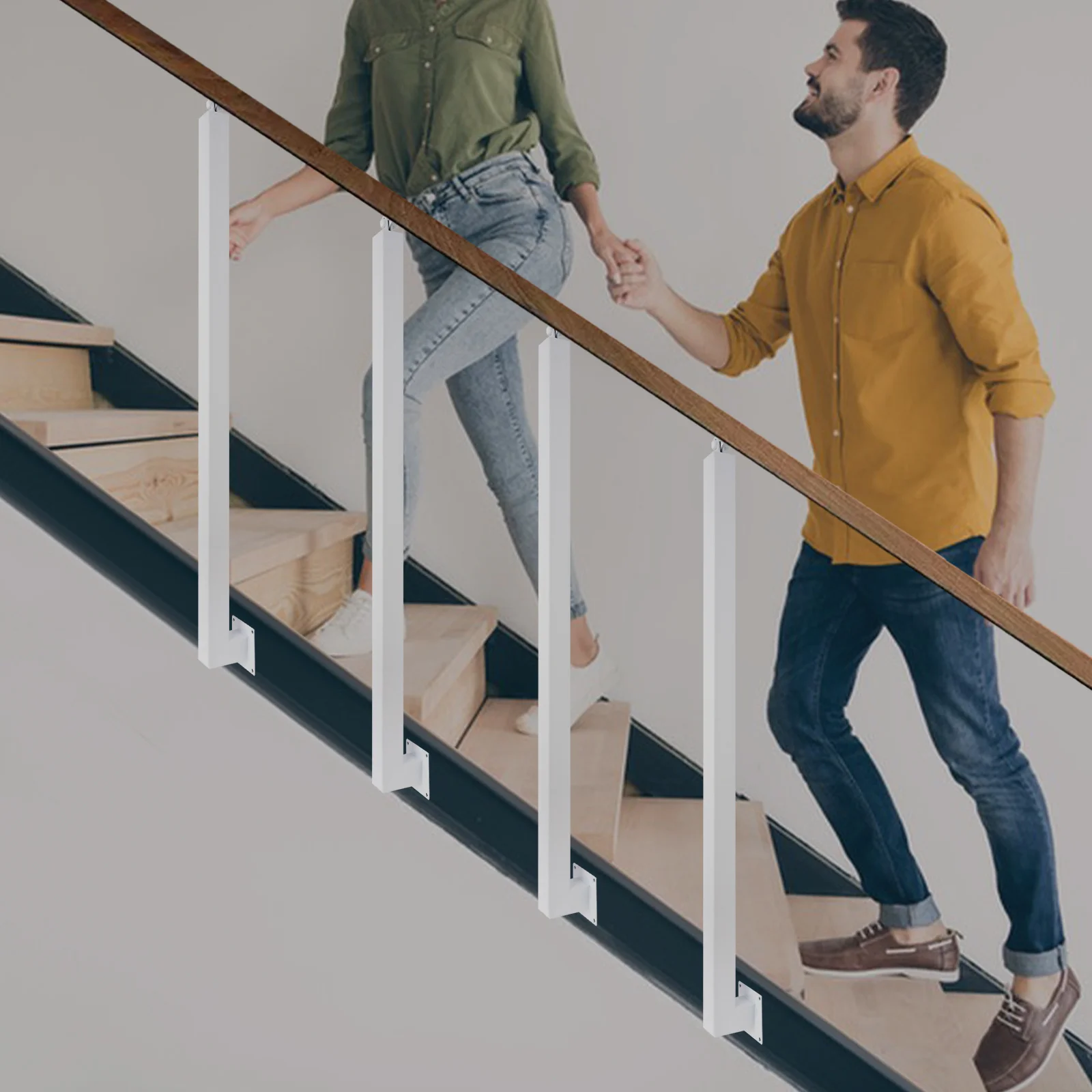 4 Pieces of 100cm Stair Railing Side Installation - White, , , Suitable for Staircases, Villas, Entrances, Corridors