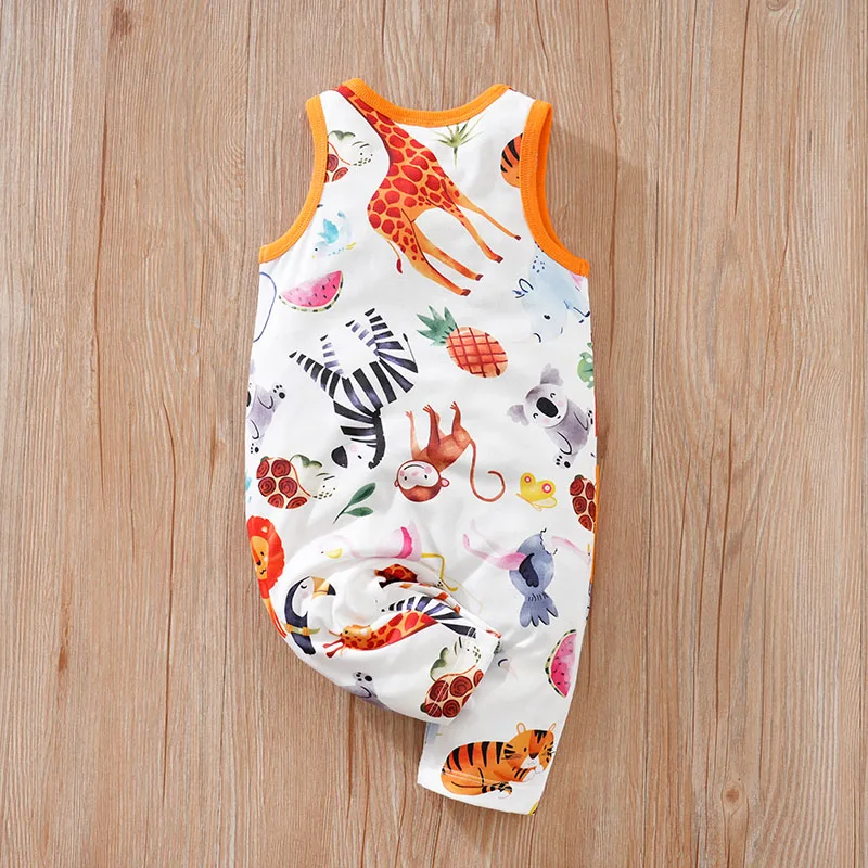 Summer Newborn Boys And Girls Cute Cartoon Animal Print Comfortable Casual Sleeveless Baby Bodysuit