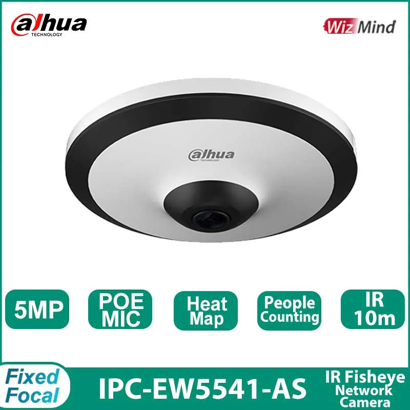 Dahua IPC-EW5541-AS 5MP Panorama 180° built-in MIC & Audio Alarm Interface Support Heat Map POE WizMind IR 10M Fisheye Camera
