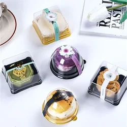 50pcs Disposible Round Egg Yolk Crisp Moon Cake Box Square Plastic Mooncake Dome Boxes Packaging Dessert Mousse Trays Container