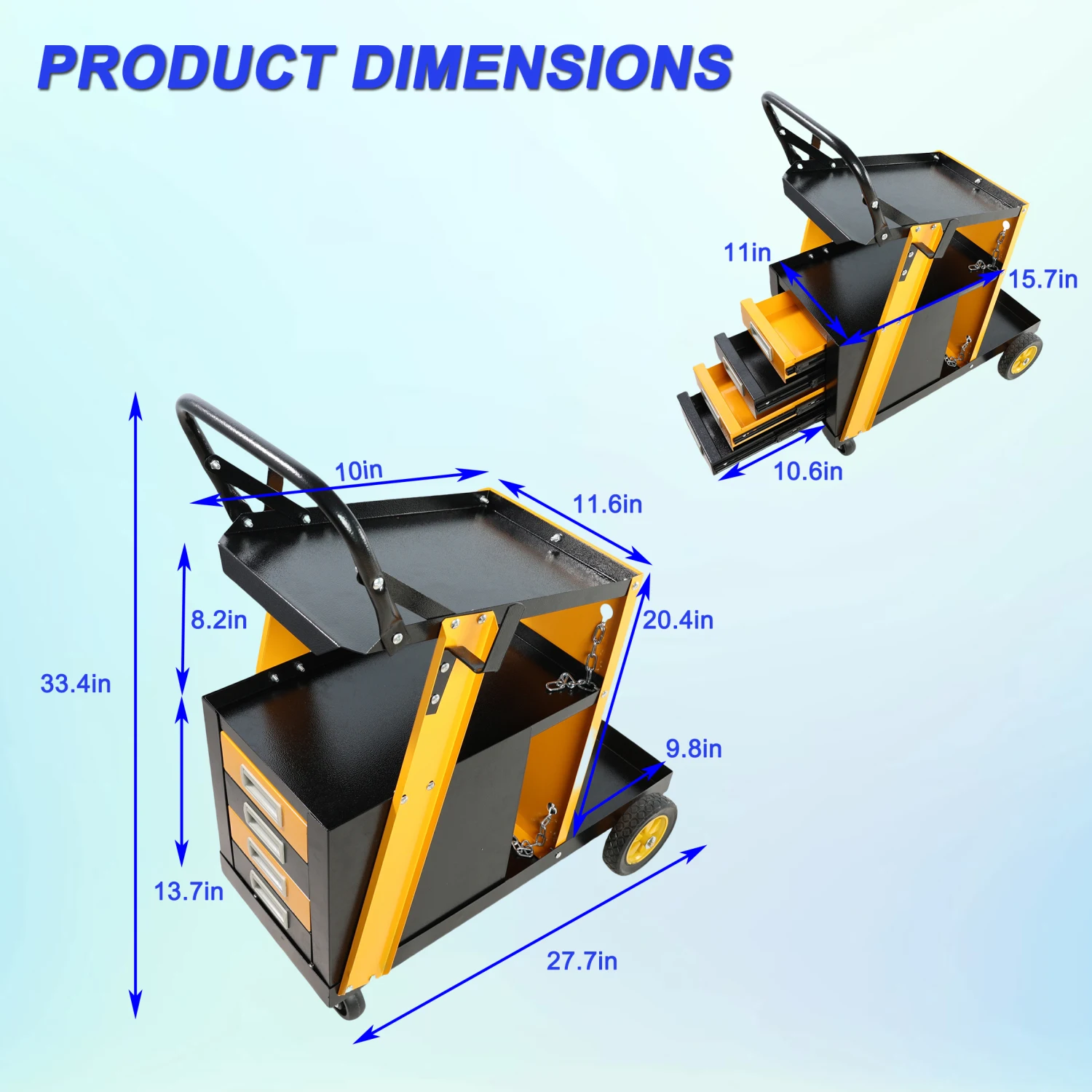 

Multi-function welder trolley, MIG TIG ARC plasma cutter storage tank with 2 safety chains, portable 4-drawer chest, weight 280