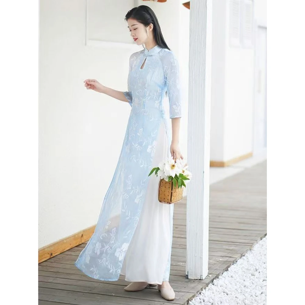New Ao Dai Cheongsam - Lightweight Summer Dress for Graduation, Simplified Modern Design, Elegant Traditional Vietnamese Outfit