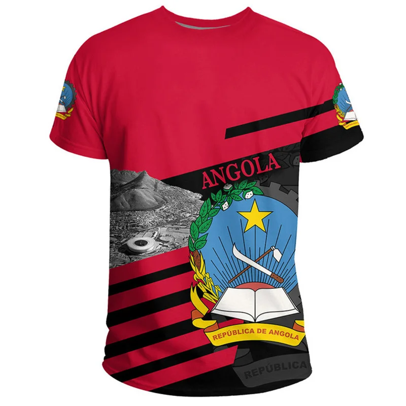 3D Printing The Republic-of Angola Map T Shirt Angola Coat Of Arms Flag Graphic Short Sleeves Vintage Ethnic Mens Clothing Tops