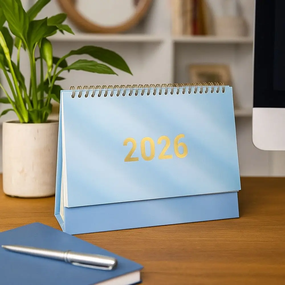 Calendario de escritorio portátil de papel Premium 2026, notas grabables, calendario de bobina de Base estable, planificador diario de pie, gestión del tiempo