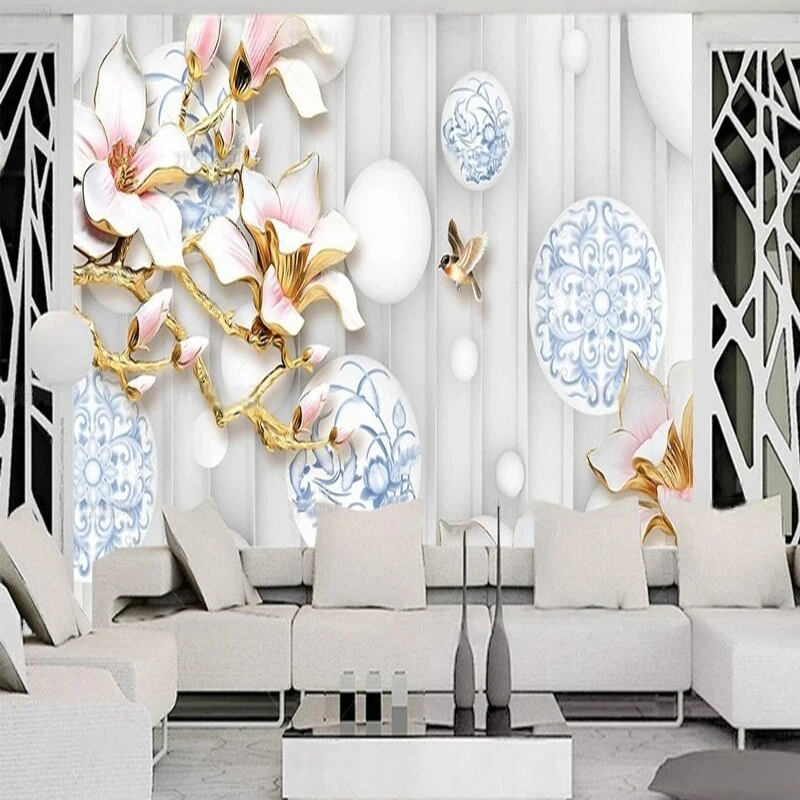 

Современный простой и ретро цветок магнолии, цветущий 3D стереоскопический фреска для телевизора, роскошное украшение для дома, фон для спальни, стены