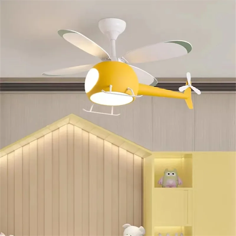 Imagem -05 - Criativo Ventilador de Teto do Quarto das Crianças Luz Minimalista Helicóptero Ventilador de Teto com Luz Led dos Desenhos Animados Quarto do Bebê Luz Decorativa