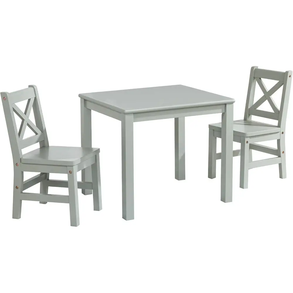 Solid Hard Wood Kids Table and Chair Set (2 Chairs Included), Sage Green, 3 Piece Set