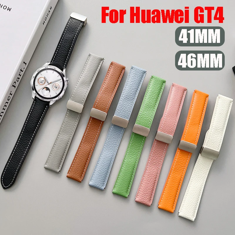 18mm 22mm skórzany pasek z klamrą magnetyczną do Huawei Watch GT4 46mm dla Huawei Watch GT 4 41mm wysokiej jakości wymienny pasek do zegarka