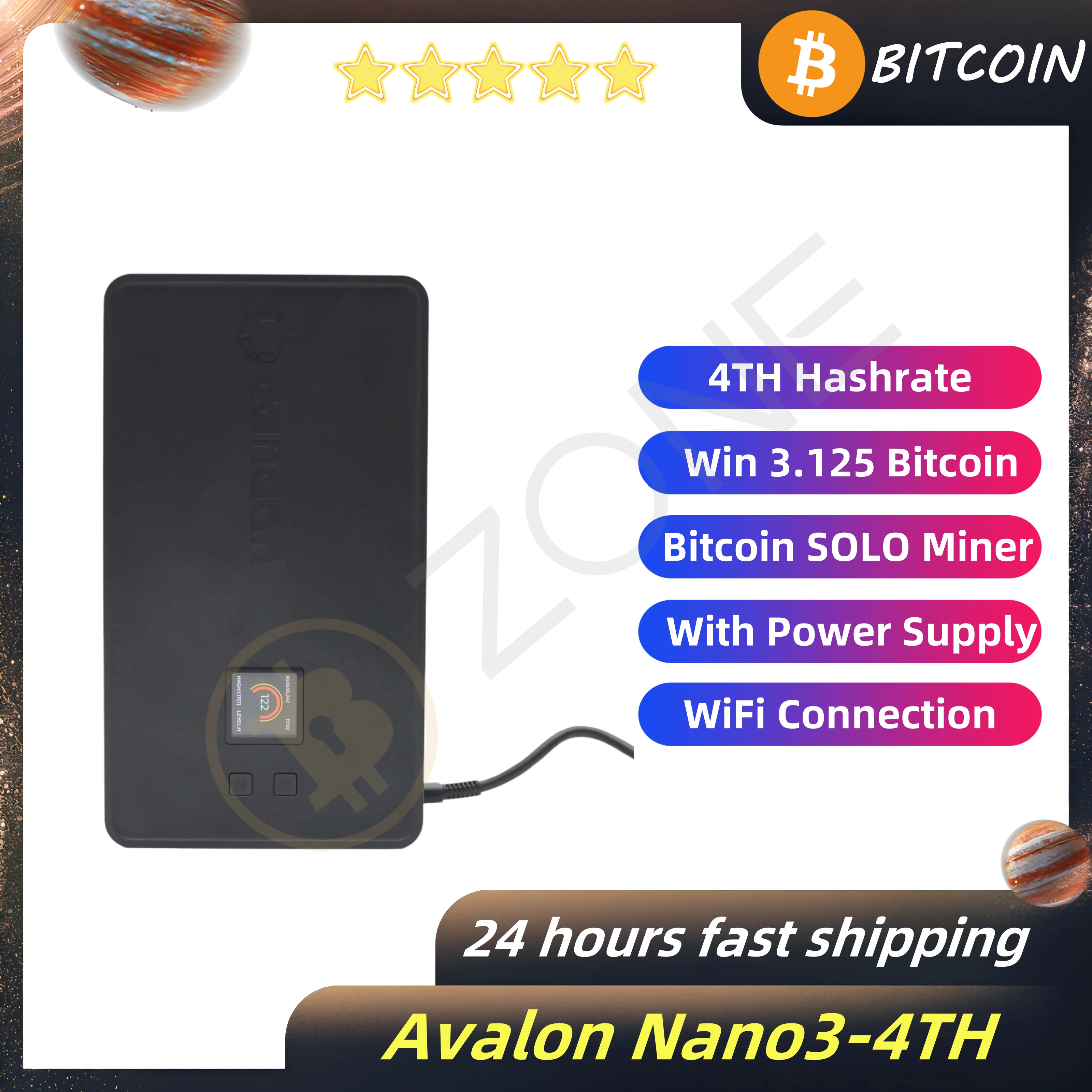 Canaan Avalon Nano 3 Bitcoin Miner 4TH/S Hash rate 140W Home Quiet Asic Miner with 140W USB-C Power Supply In Stock