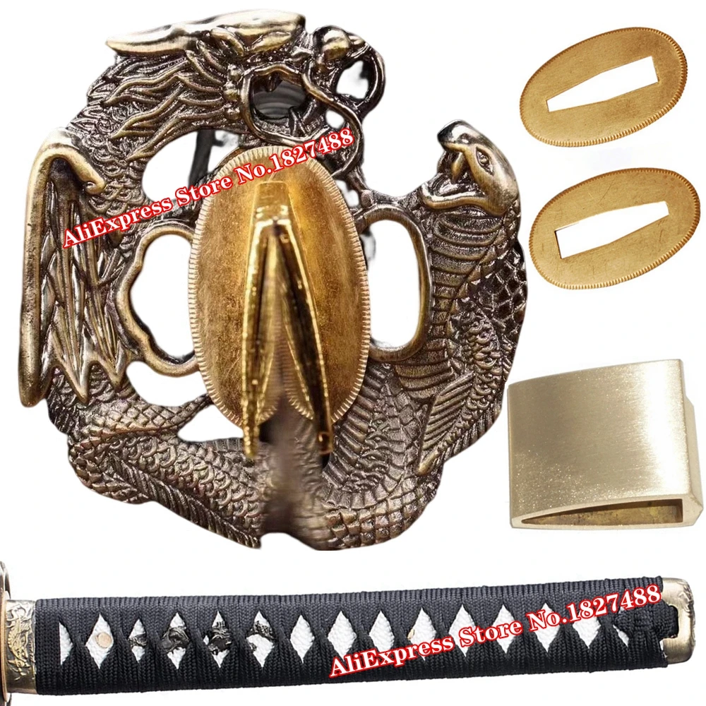 

26cm*Tsuka For Japan Samurai Katana/Wakizashi Sword Accessory Set Tsuba+Menuki+Fuchi+Kashira+Habaki+Seppa+Handle Metal Fittings