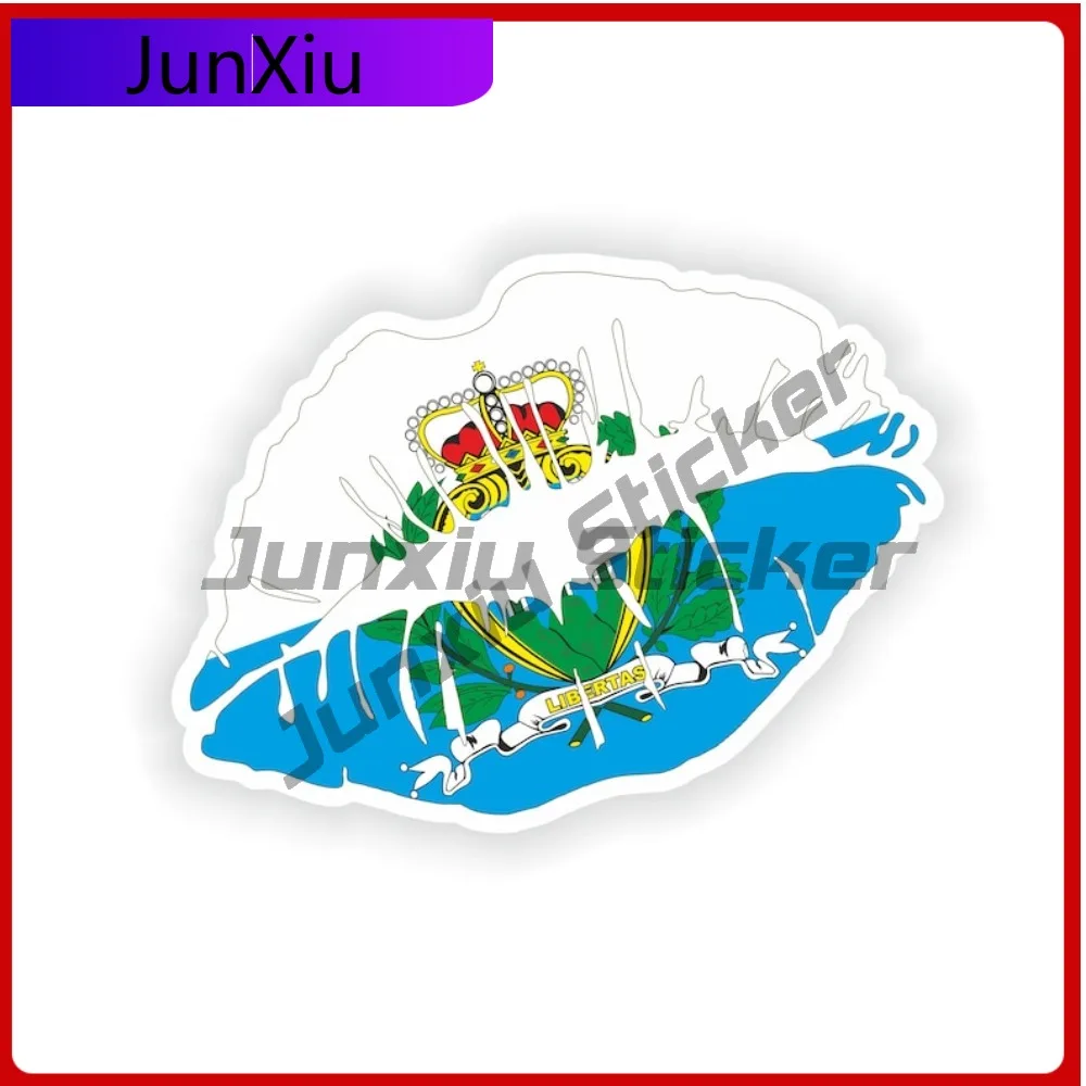

San Marino Flag Lips Shape With National Emblem Vinyl Sticker Suv Car Decals For Camper Van X500 Motorcycle Refit Stickers Pvc