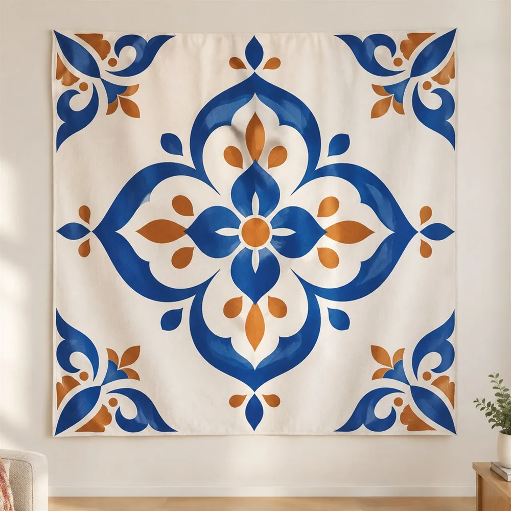 VIKAMA Minimal Geometry Corner Motif Tapestry Wall Hanging, Modern Wall Art Tapestries for Bedroom Nursery Kids Room Living Room