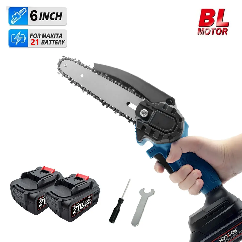 Mini Brushless Electric Chain Saw 6 Inch Chainsaw Cutter Handheld Pruning Trimmer Garden Woodworking Power Tool for 18V Battery