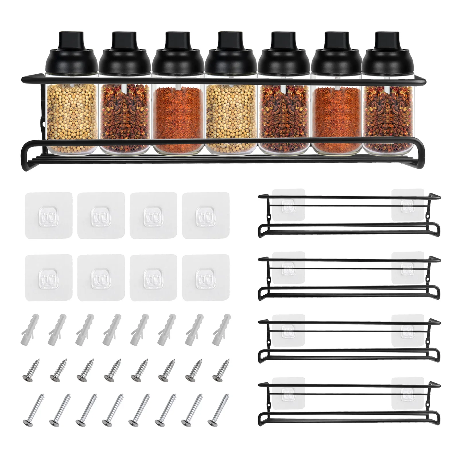4 Layer Set Kitchen Organizer Jar Rack Wall-Mounted Seasoning Bottles Holder For Home Restaurant Cupboard Spice Shelf