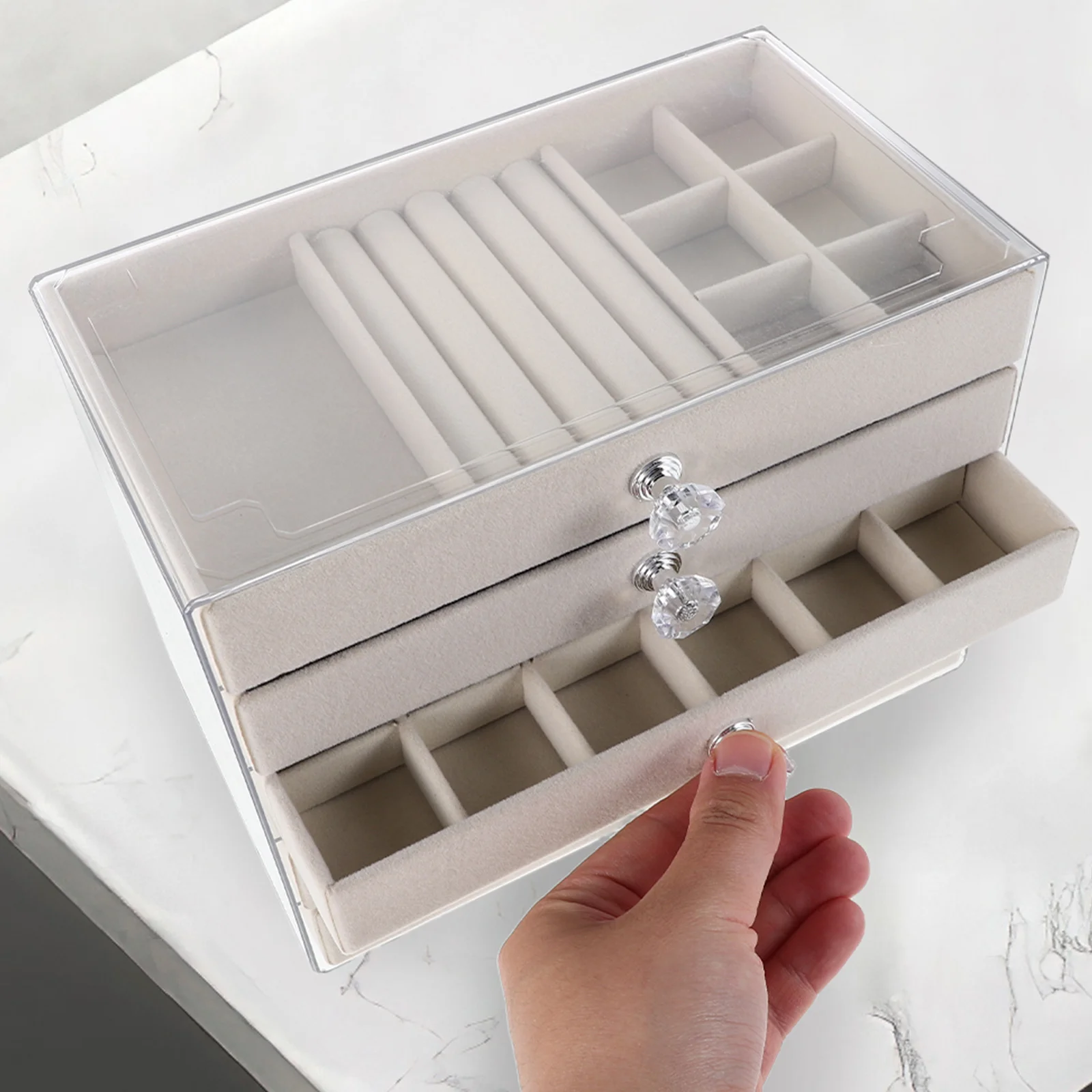

5-Layer Transparent Jewelry Box Organizer Drawer Storage Earring Necklace Ring Bracelet Holder Pet Material Vanity Dresser