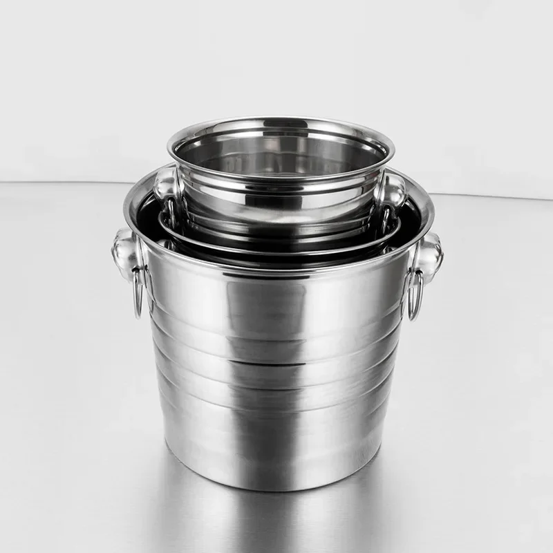 Ice Bucket Thickened Stainless Steel Champanera Wine Chilling Beer Cooler Ice Storage Container KTV Bar Kitchen Party Bar Tool