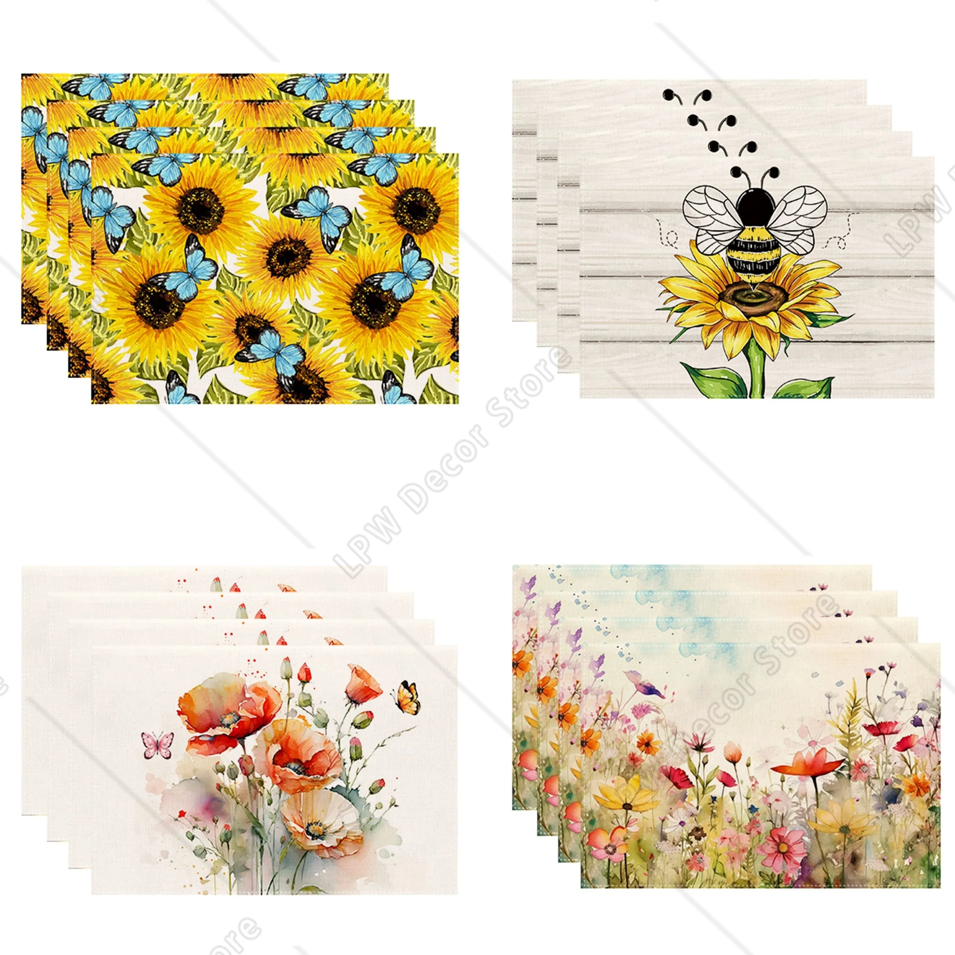 

Весенне-летние салфетки, весенние цветочные акварельные разноцветные салфетки, декоративная льняная ткань, коврик для стола, декор для обеденного стола