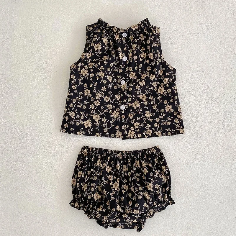 2025 New Summer 0-3Yrs Newborn Baby Girls Clothing Set Sleeveless Cotton Printed Vest+PP Shorts Toddler Baby Girl Clothes Suit