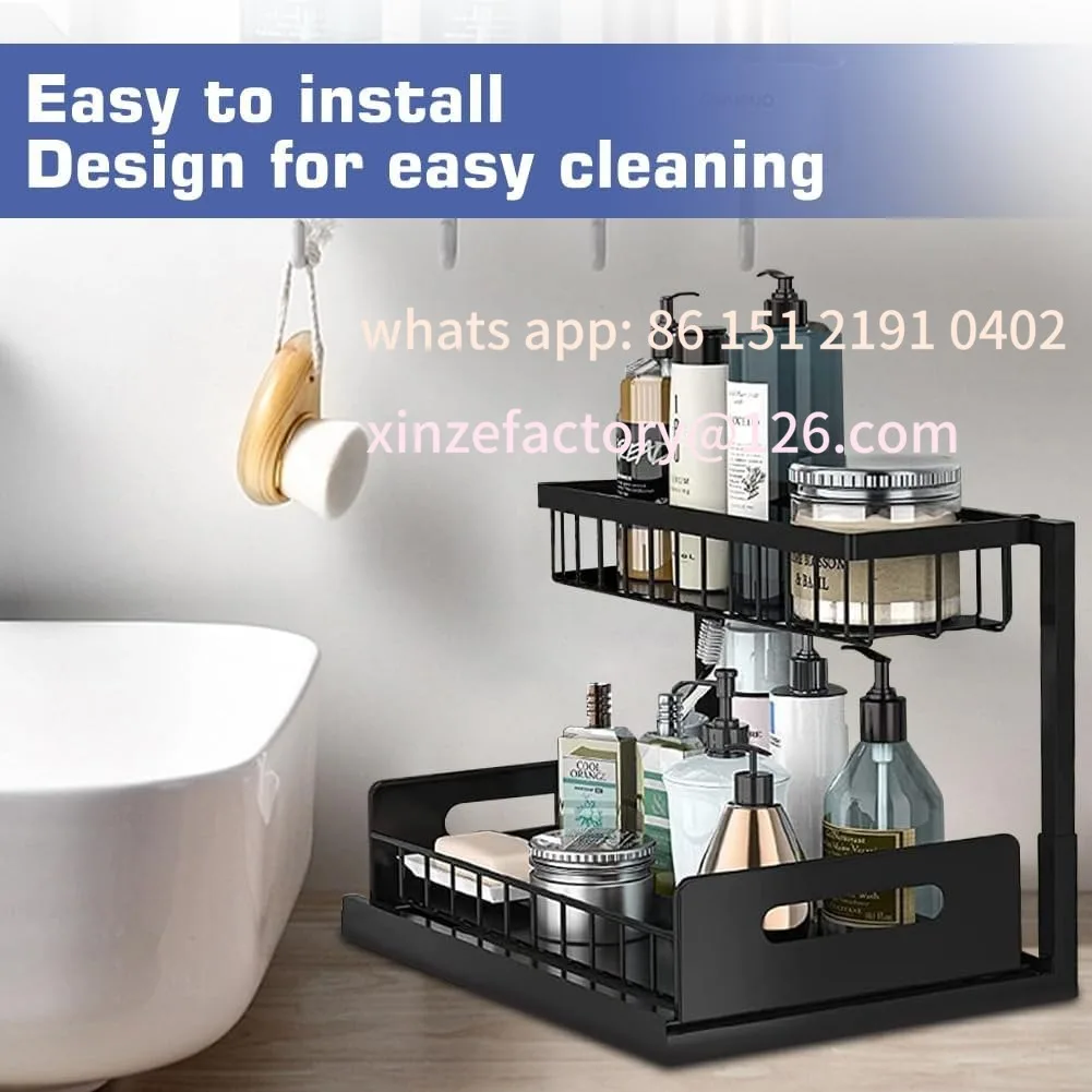 

Настраиваемый выдвижной ящик для хранения, проволочная корзина для кухни под раковиной, 2-уровневая выдвижная полка для хранения, органайзер для шкафа