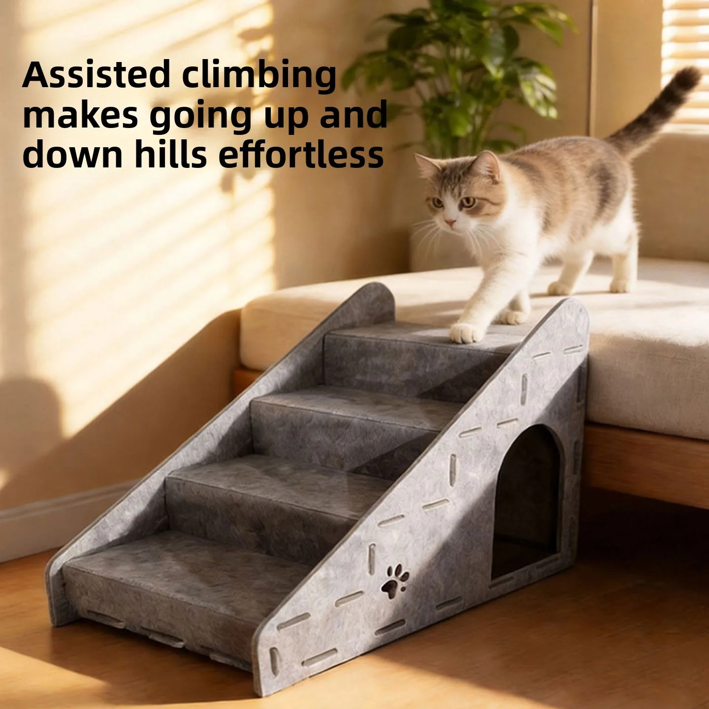 All‑Season Felt Cat Climbing Ramp Stairs Scratch‑Proof No‑Shed Pet Cat Hideout Rest House Sleep Play Bed