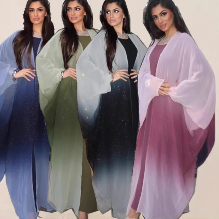 فستان نسائي للعيد سترة عباية إسلامية متدرجة عبايات بأكمام تشبه جناح الخفّاش المغرب قفطان دبي فيستدوس رمضان رداء جلابية
