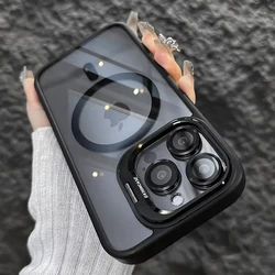 Luxury Magnetic Shockproof Phone Case For iPhone 16 Pro Max 15 14 13 12 11 17 Air For Magsafe Stand Glass Lens Protector Cover