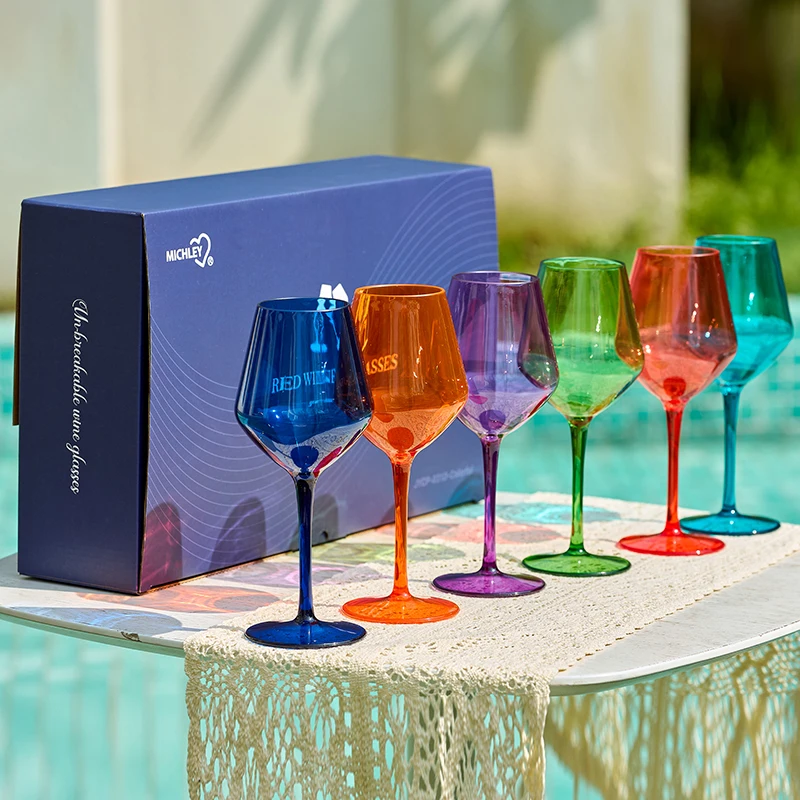 MICHLEY 2/4/6PCS Unbreakable Colorful Tritan Plastic Wine Glass Set Floating Reusable Luxury For Pool Party Outdoor Dishwasher