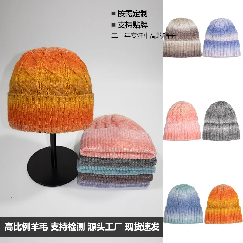 

Wool Knit Hat Winter Warm Knit Hat Ear Protection Cap Dopamine Rainbow Thickened Men's Women's Hats Beanie Hat 4m809