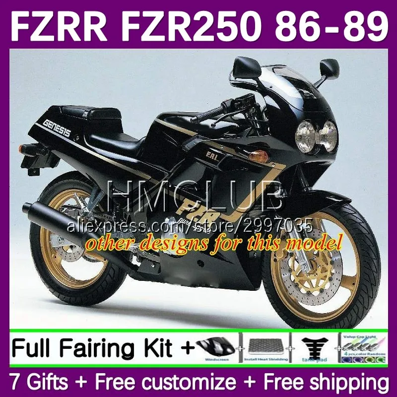 Fairing Kit For YAMAHA FZR250 R FZRR FZR 250 250R 151No.82 FZR-250 RR 86 87 88 89 FZR250R 1986 1987 1988 1989 Body black blue