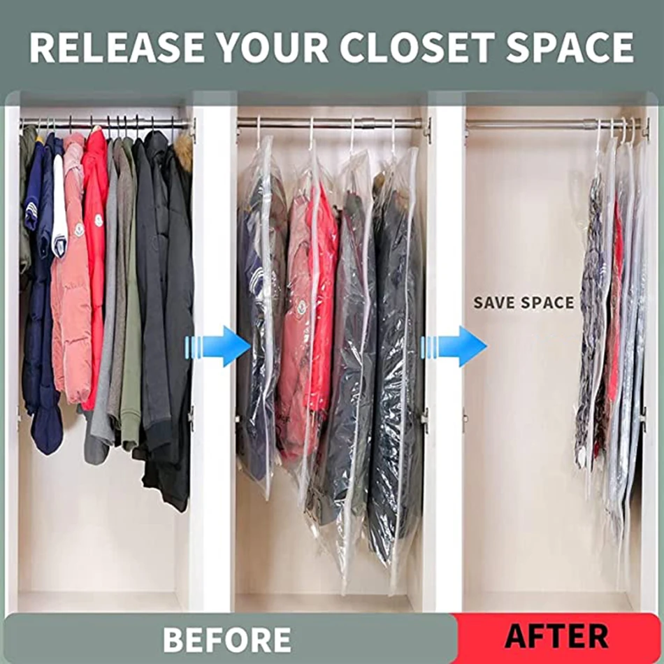 Hanging Closet Vacuum Storage Bags  Medium and Large Szie Organizer Saving Space Wardrobe Compressed Hanger Clothes Organization