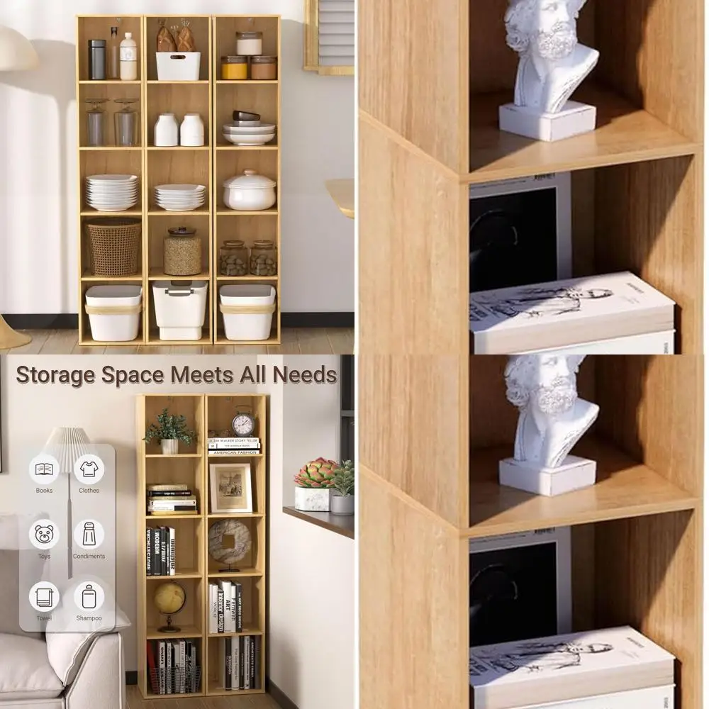 

5-Tier Oak Cube Organizer, Home Office Storage Display Bookshelf