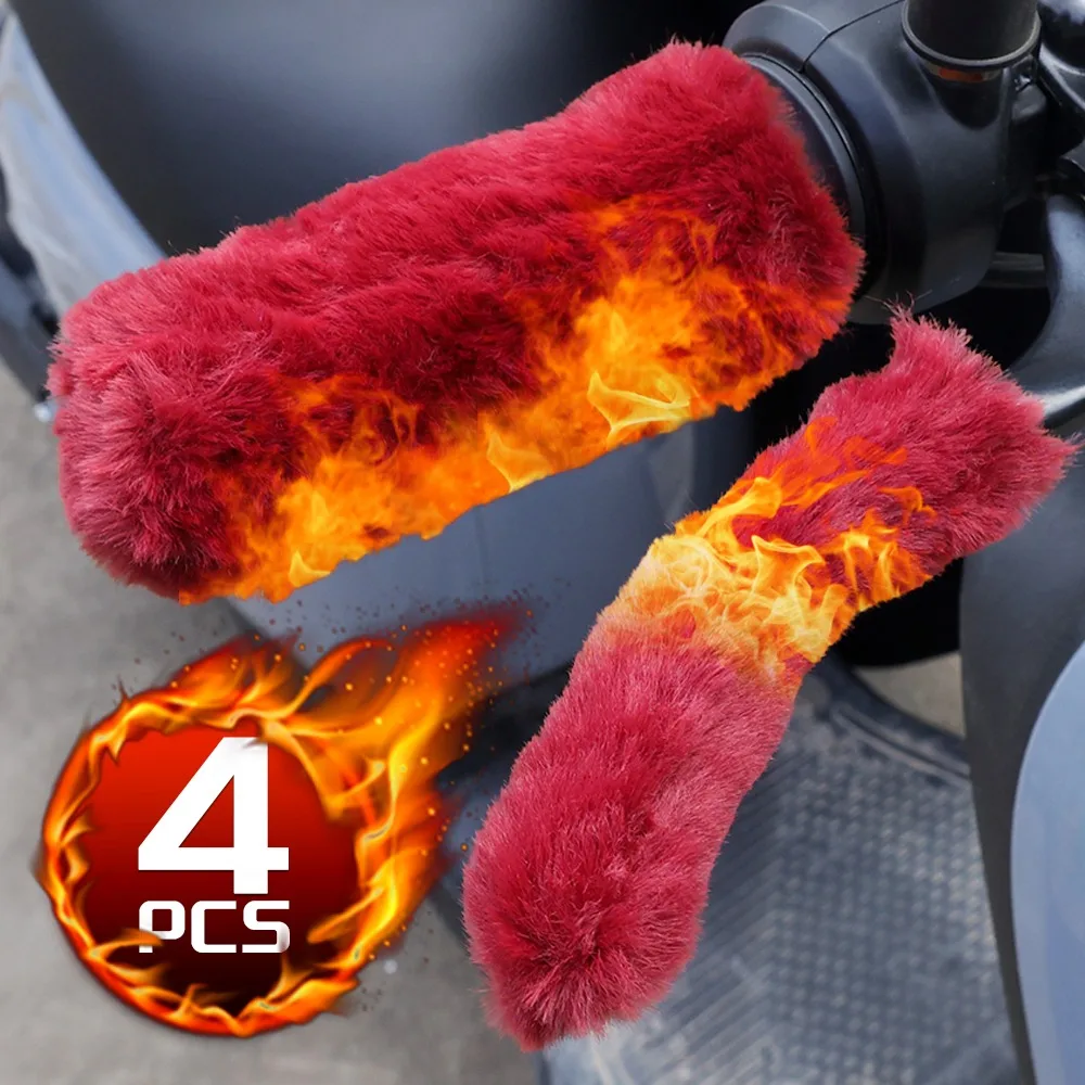 

Мягкие плюшевые муфты на руль мотоцикла, зимняя грелка для рук для скутера, электронного велосипеда, трехколесного велосипеда, противоскользящие ручки, комплект защитных рукавов