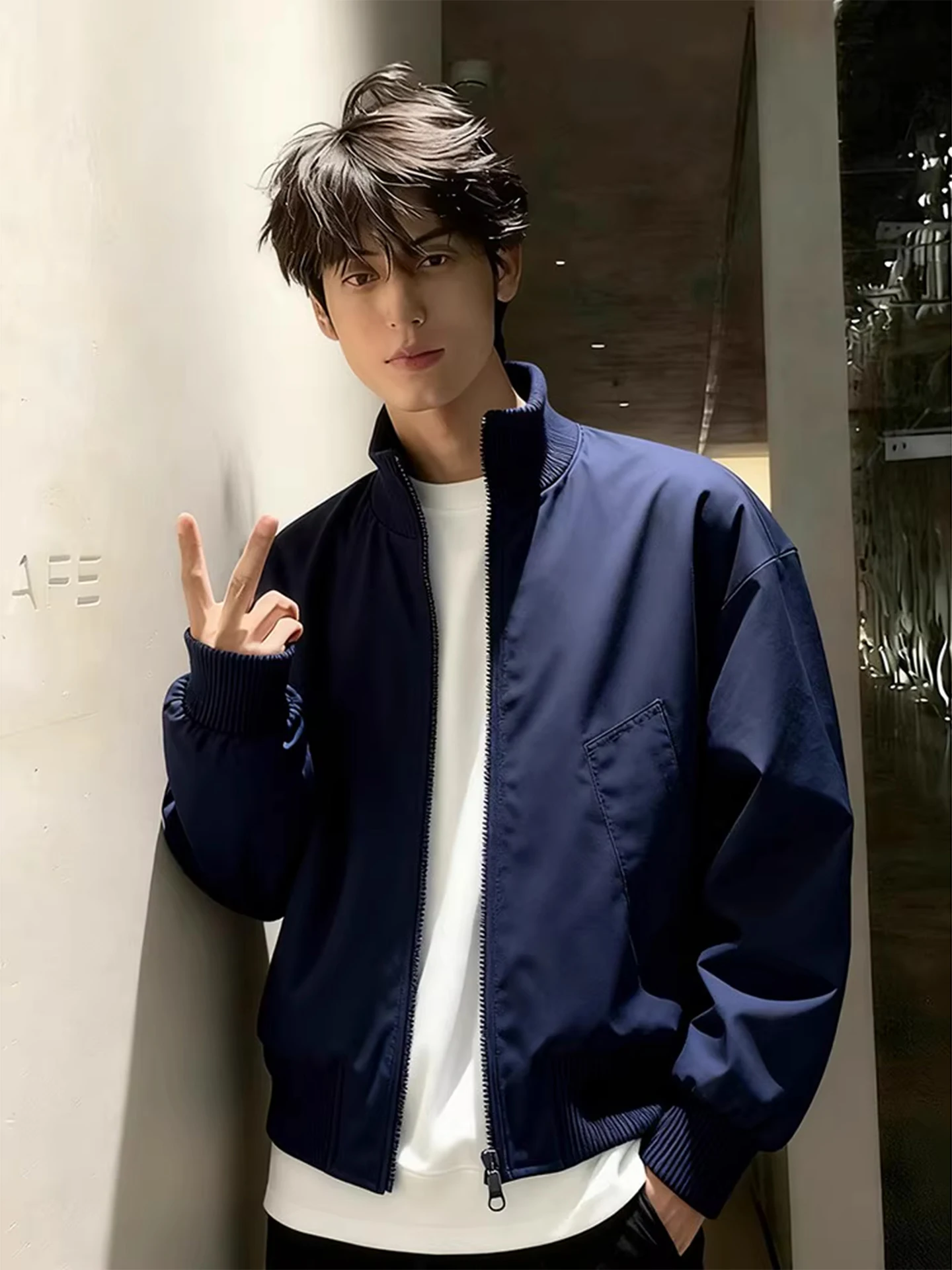 

Thiened Cotton Jaet Men's Winter American High Street Sle Workwear Coat Stand Collar Over-sized Casual Long Sve Coat