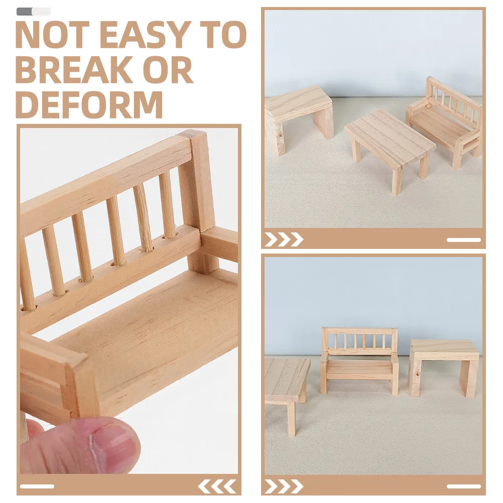 1Set Mini Table Chair Set Wooden Tiny Furniture Miniature Furniture Accessories Living Room Bedroom Decoration view 4