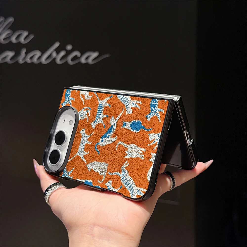Pirve Orange White Cat Phone Case For IPhone Duo For IPhone 18 Premium PU Leather Shockproof Protective Fold Cover