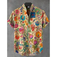 Men's Indian Folk Floral Print Shirt Pocket Short Sleeve Hawaiian Shirt Harajuku Hip Hop Streetwear Holiday Casual Tops