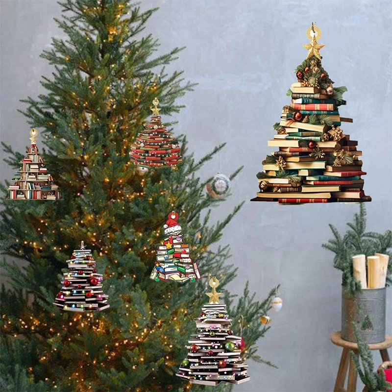 Neue 2D Weihnachten Baum Ornament Acryl Flache Druck Buch Anhänger Kreative Weihnachten Baum Auto Hängen Anhänger Urlaub Wohnkultur