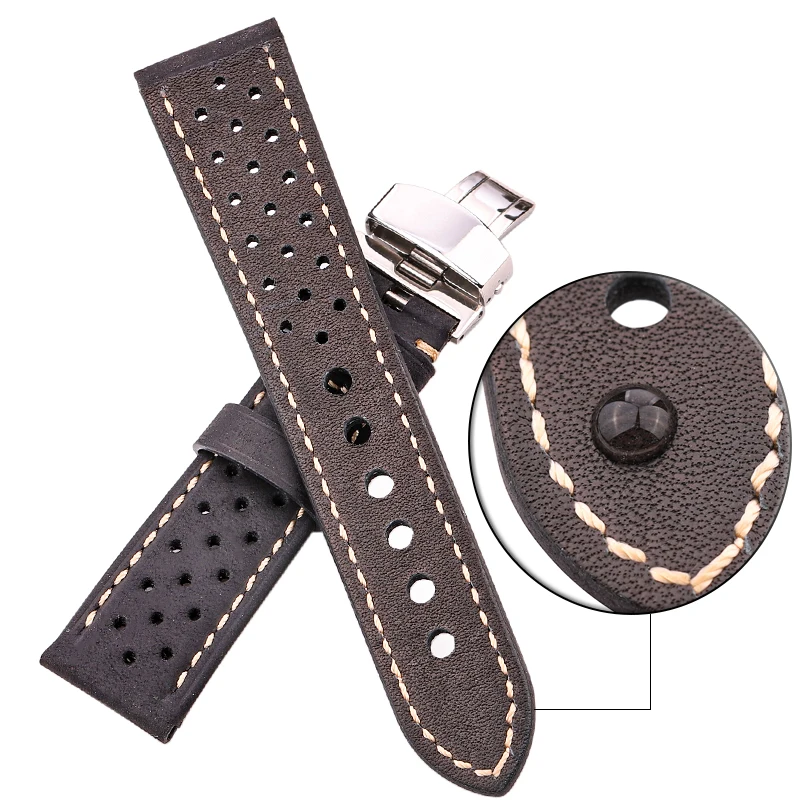 Genuine Leather Breathable Watch Strap for Men Women 5 Colors 20mm 22mm 24mm Watchband Deployment Clasp for Smart Watches