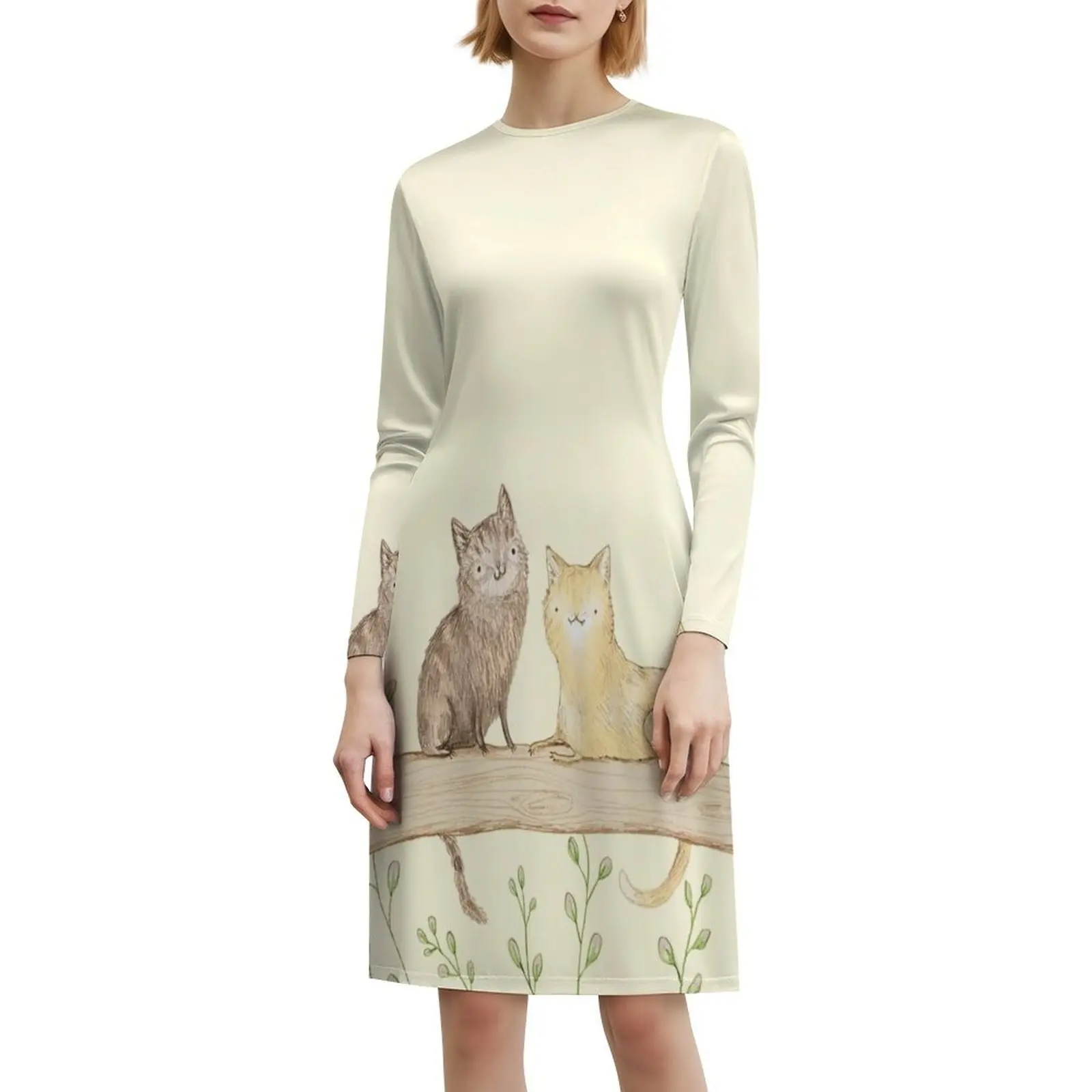 القطط على السياج المرأة الهيب هوب الشارع الشهير فستان الجرافيك طباعة ملابس للنادي القطط سياج على السياج لطيف البسيط المرأة