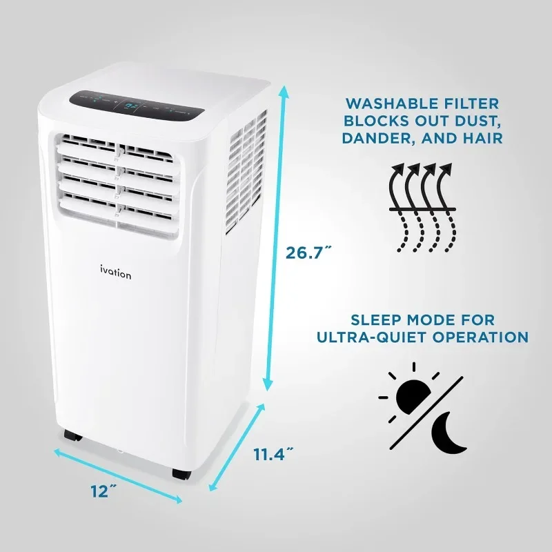 Ivation 9000 BTU Compact Portable Air Conditioner, Smallest AC Unit with Powerful Cooling, Multi-Speed Fan, Dehumidifier