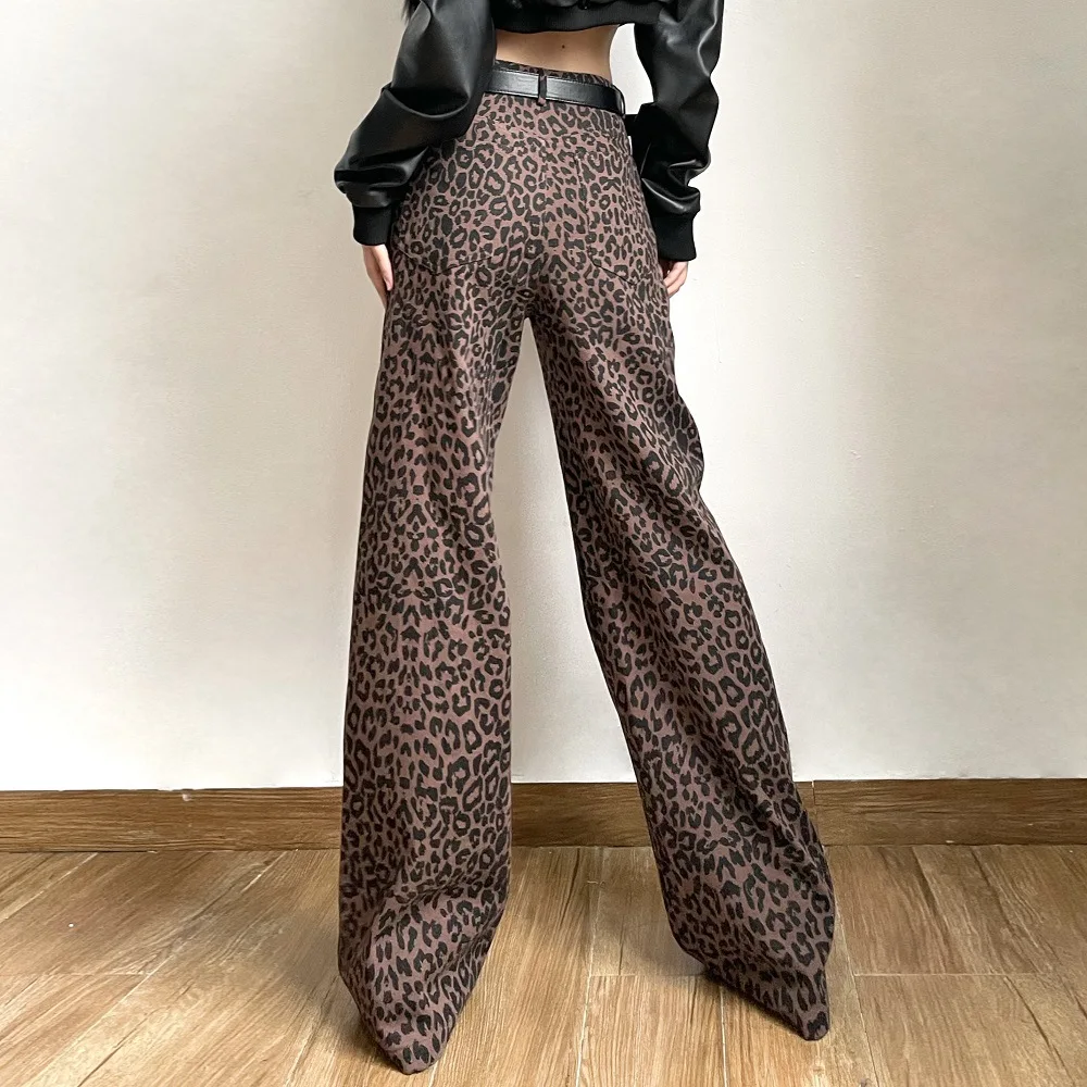 BKLD 2024 Summer New Loose High Waisted Straight Wide Leg Pants Fashion Leopard Printed Trousers Y2k Clothes Streetwear Women