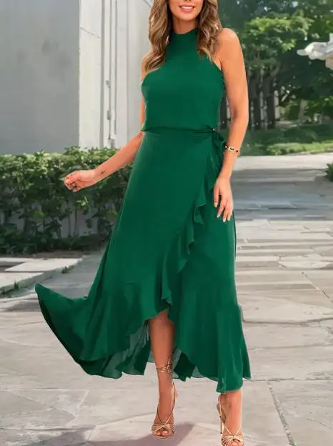

Women's Dress New Style Dress for Summer 2025 Elegant and Temperament Ruffle Irregular Straps A-Line Dress for Women