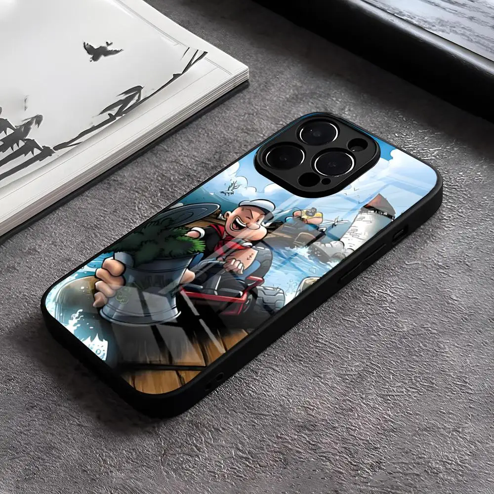 Popeye Spinat Handyhülle für iPhone 17 16 Pro 15 Pro Max 14 13 12 11 X XR XS Max Plus SE Glasabdeckung