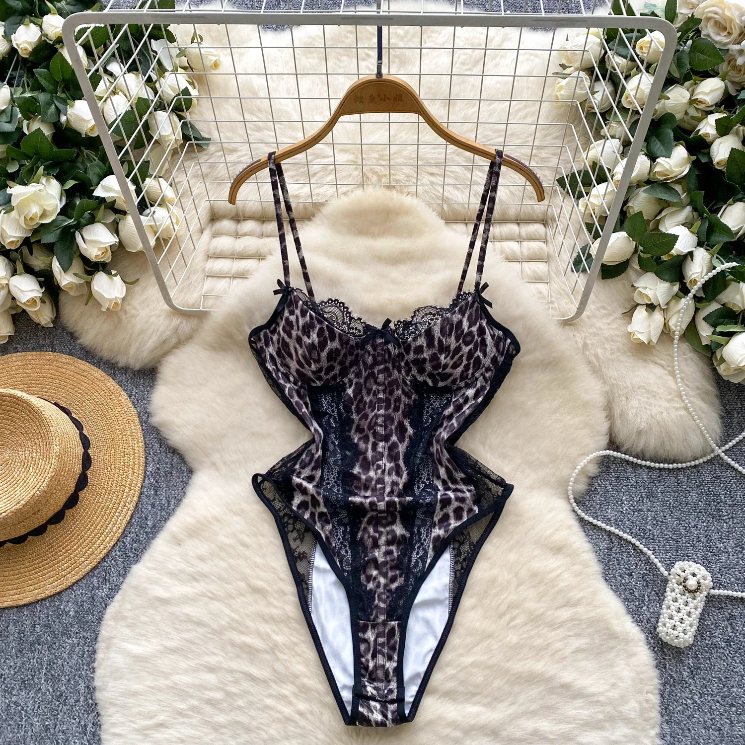 

Hotsweet Элегантный леопардовый винтажный кружевной боди без рукавов с открытой спиной Топ Пляжный летний сексуальный комбинезон High Street