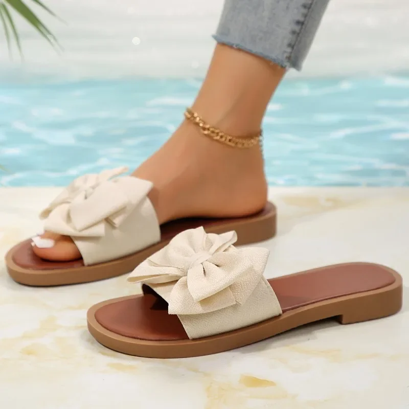 Sandalias planas informales con lazo para Mujer, Zapatos De playa a la moda, chanclas De verano, 2024